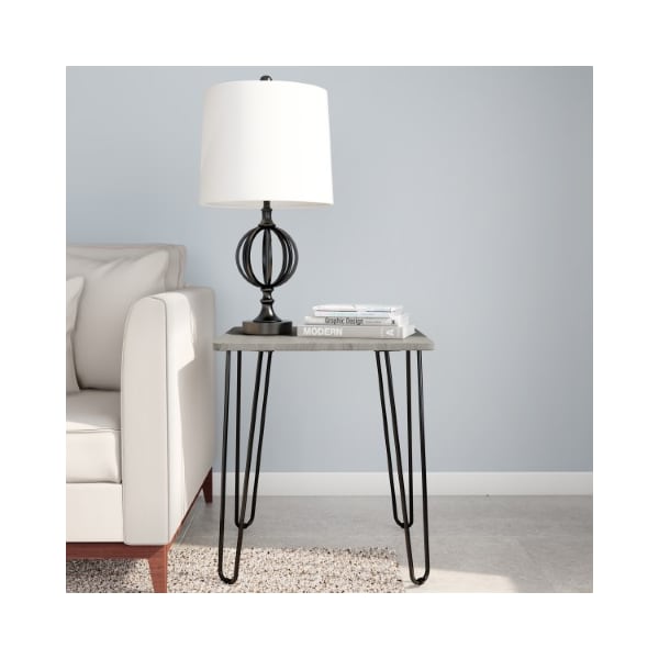 Hastings Home End Table with Hairpin Legs, Modern Industrial Style Decor, Woodgrain and Steel Accent Furniture 625505INT - main